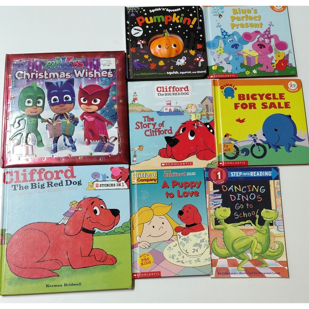 Lot of 8 Children's Books PJ Masks Clifford Blue's Clues Oswald Dancing Dinos HC